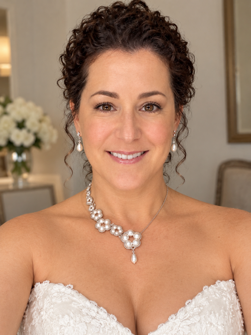 Asymmetric Pearl Flower Necklace and Earring Set