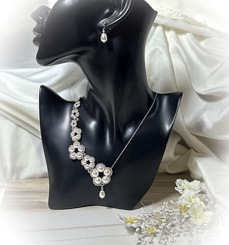 Asymmetric Pearl Flower Necklace and Earring Set